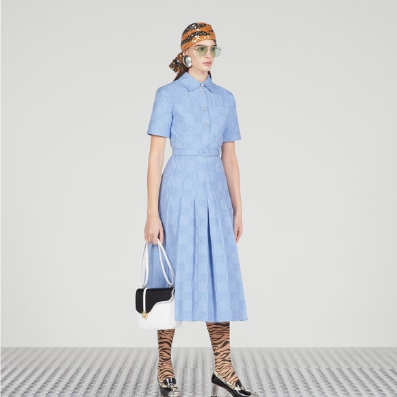 GUCCI
Belted pleated cotton Oxford-jacquard midi dress IT42 = US6 - Picture 5 of 11